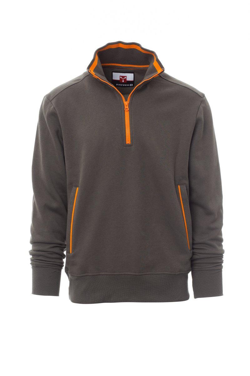 Felpa uomo mezza zip Payper Rio 300 gr 70%cotone 30%poliestere Grigio Smoke Arancio