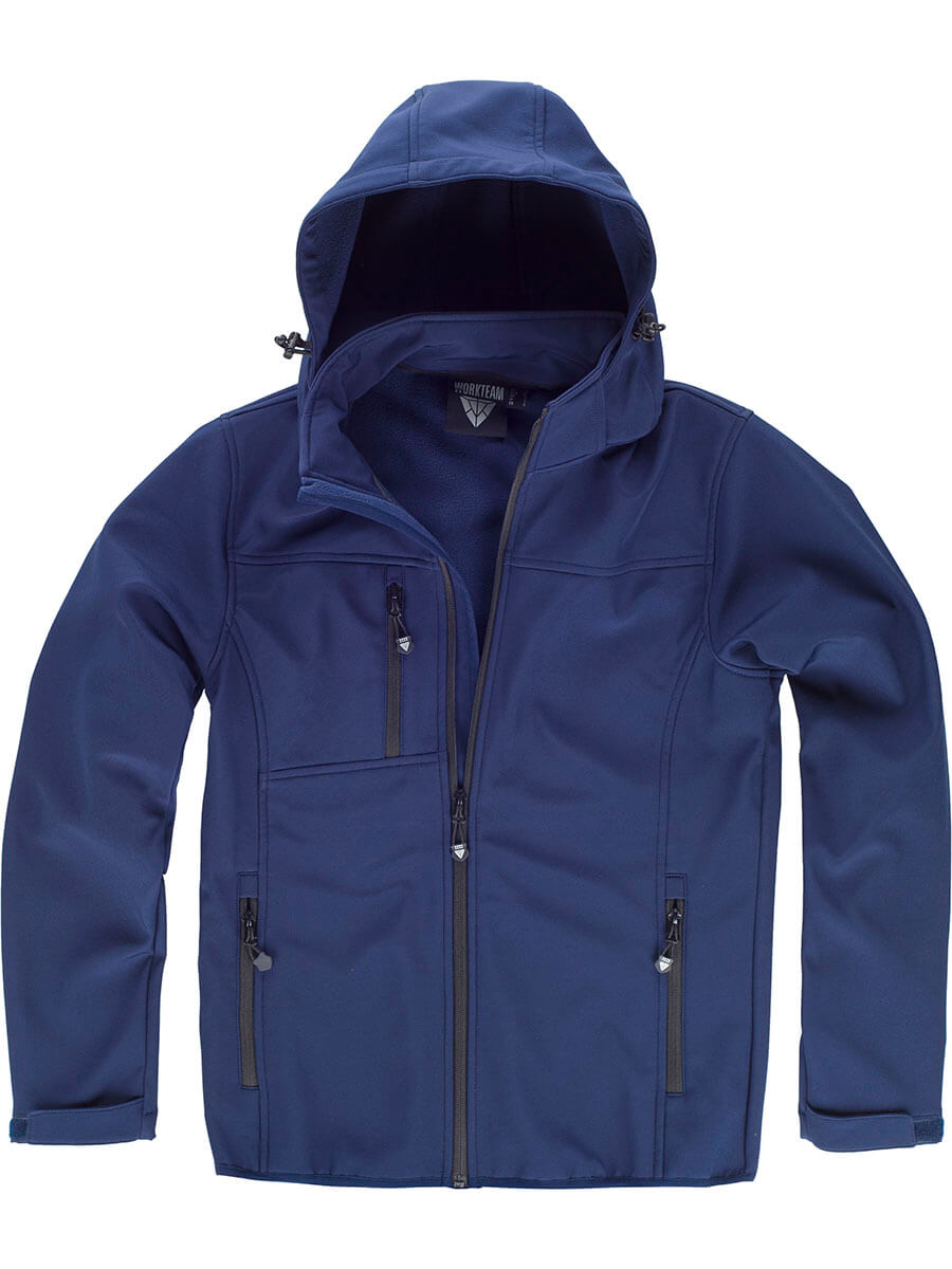 Giacca softshell c/cappuccio staccabile doppio strato workshell colore Blu Navy