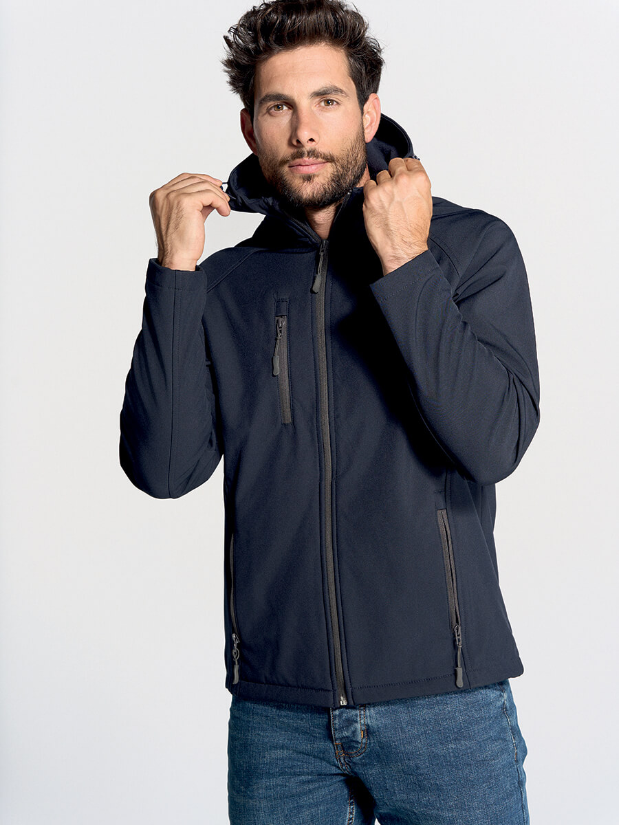 Giubbino Softshell triplo strato Blu Navy 300gr con Cappuccio