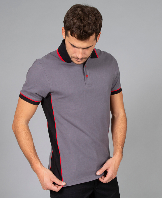 Polo Durban Grey/Black particolari rossi 100% cotone 200gr