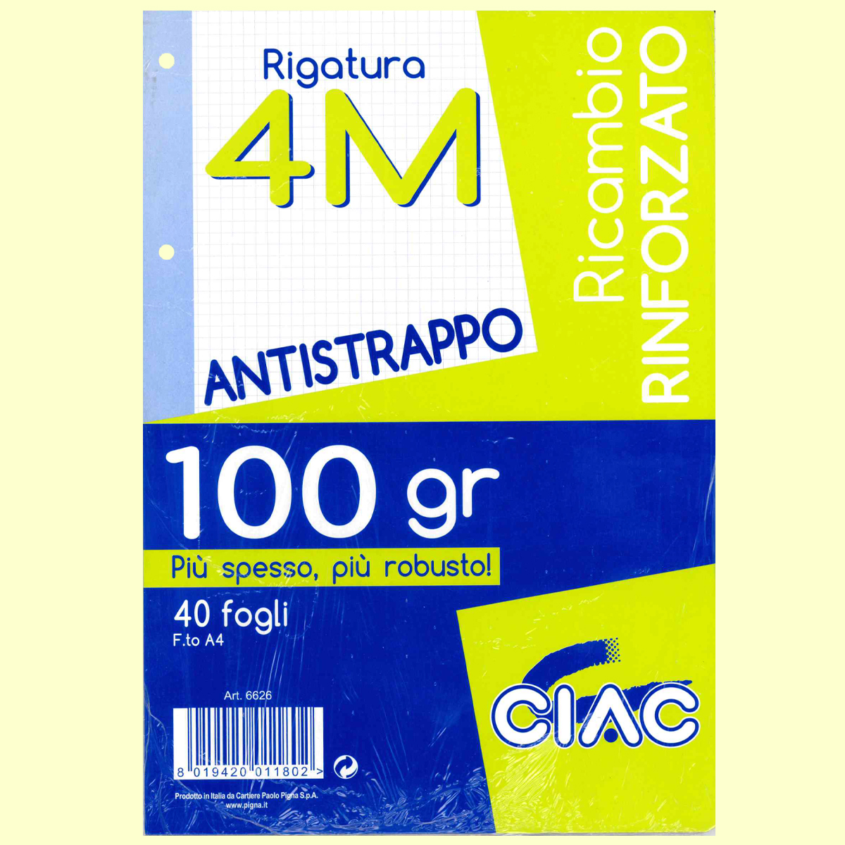 Ricambi Fogli Rinforzati A4 per Raccoglitore ad Anelli Rigatura 4mm Conf.  40FG